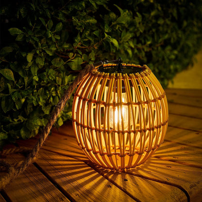 Livinlarge Hanging Solar Lantern Outdoor Waterproof, Large Solar Rattan Lantern Outdoor with Twine Handle, Bright Outdoors Hanging Lights with Edison Bulb for Garden Patio Yard Decoration