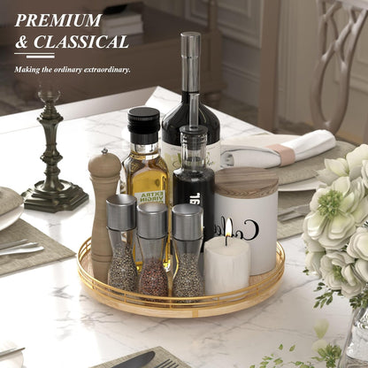 Farmhouse Oak 12" Lazy Susan Turntable Organizer for Cabinet, Round Wooden Lazy Susan Organization and Storage for Dining Table, Pantry, Kitchen, Countertop, Cupboard,Home Decor