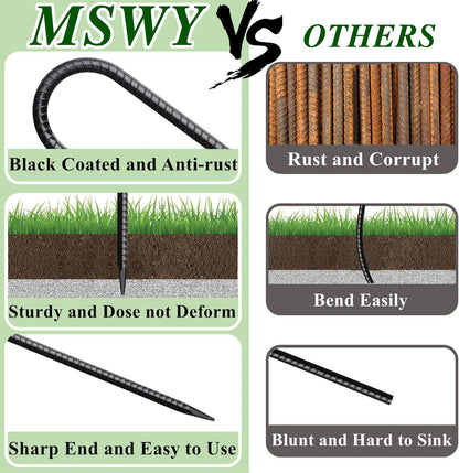 Rebar Stakes 12 Inch J Hook Ground Stakes Heavy Duty 30 Pack Chain Link Fence Stakes Galvanized Anchors Metal Tent Stakes for Wire Fencing Concrete Forming Trampolines Camping Canopies Shed Swing