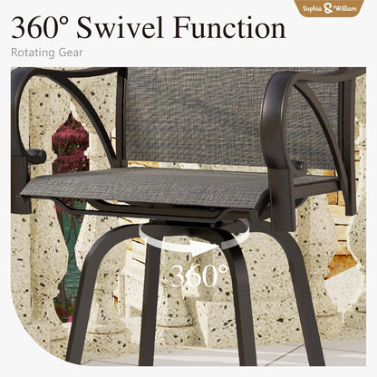 Sophia & William Outdoor Bar Set, Patio Bar Table and Chairs Set, Bar Height Patio Set - 6 x Swivel Bar Chairs(Grey), 1 x Rectangular Bar Table(Black)