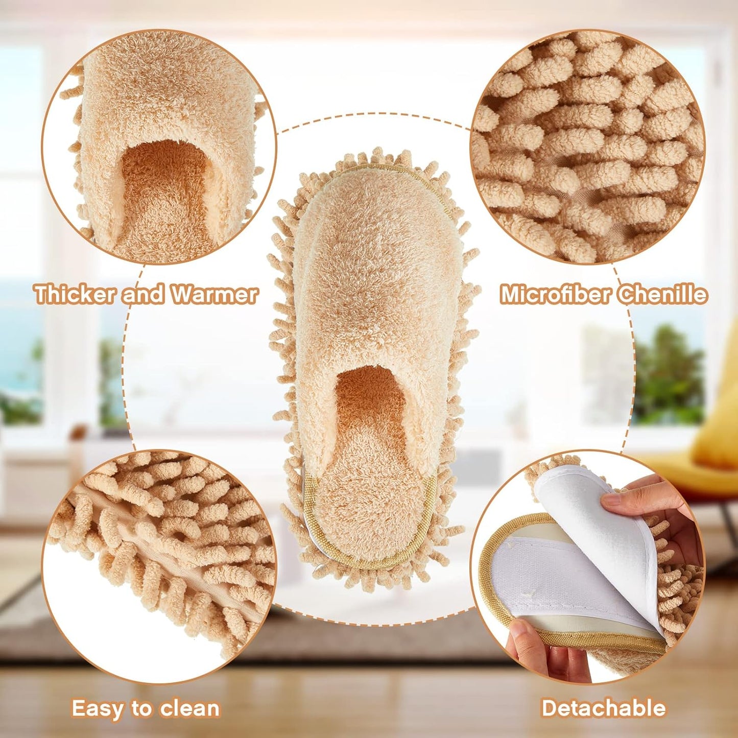 Jecery 2 Pair Microfiber Slippers Floor Cleaning Chenille Mop Slippers Base Board Cleaner Household Cleaning Tools for Wood Floor Dust Dirt Tool Supplies