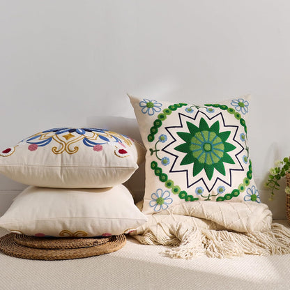 Embroidered Throw Pillow Cover 18x18 Classic Boho Floral Pattern Pillows Cover Outdoor Decorative Pillowcase,Durable Cozy Textured Cushion Case for Sofa Couch Bed Living Room,Green