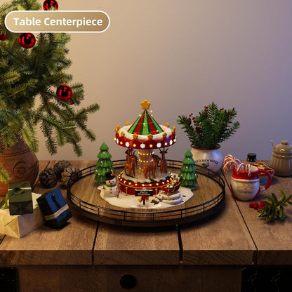 Acacia Wood 16" Lazy Susan Turntable Organizer for Table Top, Farmhouse Large Round Lazy Susan for Cabinet Kitchen Centerpieces Dining Table, for Condiments Charcuterie, Bathroom Vanity Tray Decor