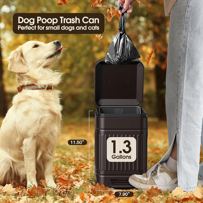 CEROELDA Small Trash Can with Lid-5L/1.3 Gal,Stainless Steel Outdoor Dog Poop Garbage Can-Farmhouse Retro Metal Waste Bin w/Step Pedal for Bathroom Bedroom Office-Soft Close-Brown