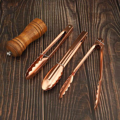 MSY BIGSUNNY 9 Inch Kitchen Food Tongs for Cooking and Serving Tongs- Aluminum - Set of 3 (pink gold)