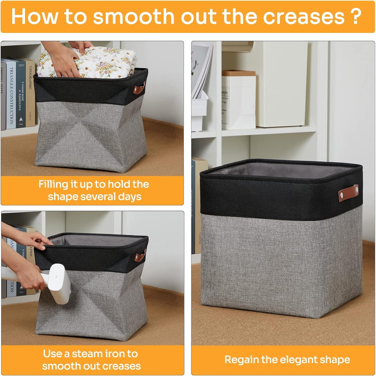 DULLEMELO Storage Bins for Organizing,Closet Storage Baskets for Gift Empty,Large Linen Canvas Storage Bins with Handles for Home Office Toys Shelves(Black&Grey, 13 inch Cube)