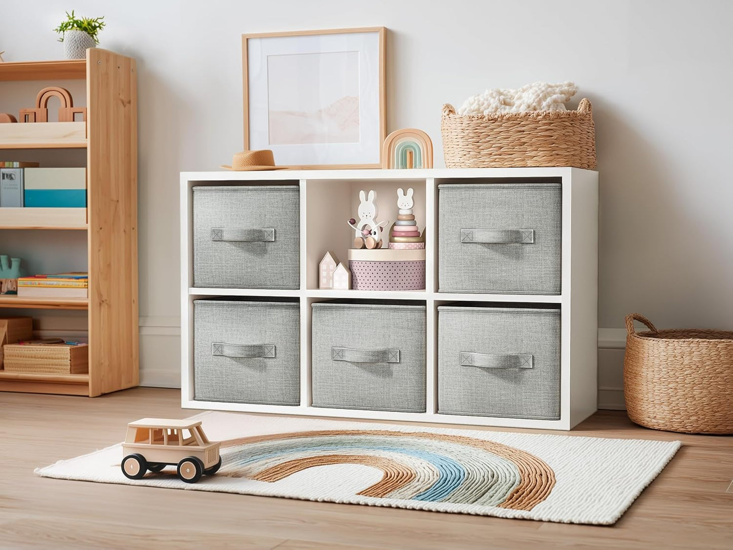 4 Pack Foldable Fabric Closet Storage Bins, 11Inch Organizer Cubes with Handles, Linen Storage Boxes for Clothes, Toys, Books and Home Organization,Gray