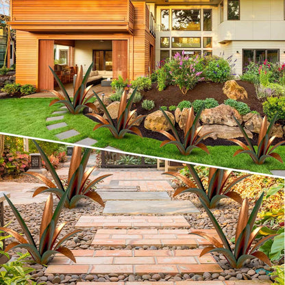 DIY Metal Agave Plant Art Yard Tequila Art Sculpture, Tequila Rustic Garden Sculpture Statue Outdoor Decor,Agave Metal Plants for Yard, Garden Lawn Ornaments (9 Leaves -Green)