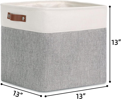 DULLEMELO Cube Basket for Storage, Collapsible Fabric Cube for Organizing, Storage Cube for Closet, Laundry, Nursery, Shelves, Decorative Basket for Gifts Empty (White&Gray)