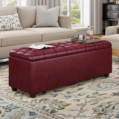 38 Inches long Wine red Ottoman Bench with Storage, footstool Furniture End of Bed storage benches,Faux leather Ottomans with Storage and Seat for Foot rest in Bedroom, Living Room, Entryway