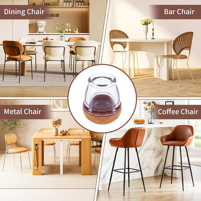 Ezprotekt 24 Pcs Extra Small Clear Round Chair Leg Floor Protectors for Wooden & Tiles Floors, Felt Silicone Furniture Feet Cups Covers for Table, Couch, Chair Legs (XS Fit: 2/5" - 11/20")