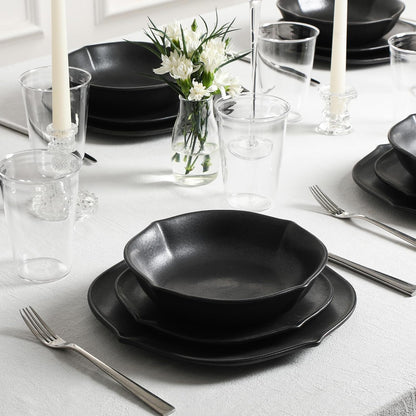 Stone Lain Baskerville 32-Piece Dinnerware Set Stoneware, Borosilicate Glass, Black
