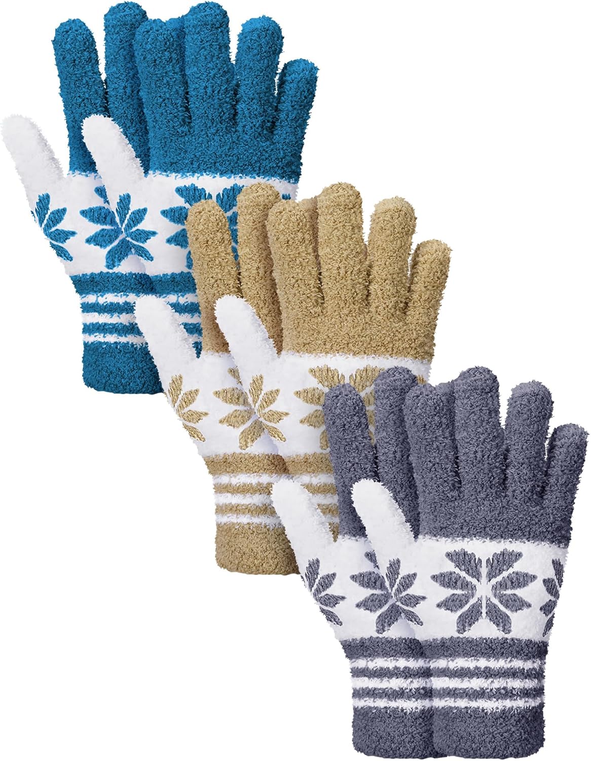 Patelai 3 Pairs Microfiber Plant Dusting Gloves Leaf Cleaning Gloves for Indoor Plants, Blinds, Furniture, House(Small,Snowflake Dark Blue, Gray, Khaki, White)