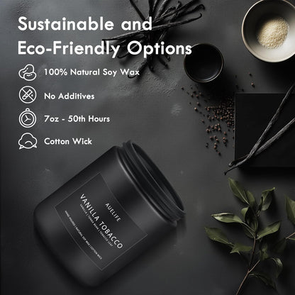 Vanilla Tobacco Candle for Men | Masculine Scented Soy Candles - Home Fragrance, Aromatherapy Gifts for Men - 7oz Black Jar, Long-Lasting Luxury Decor