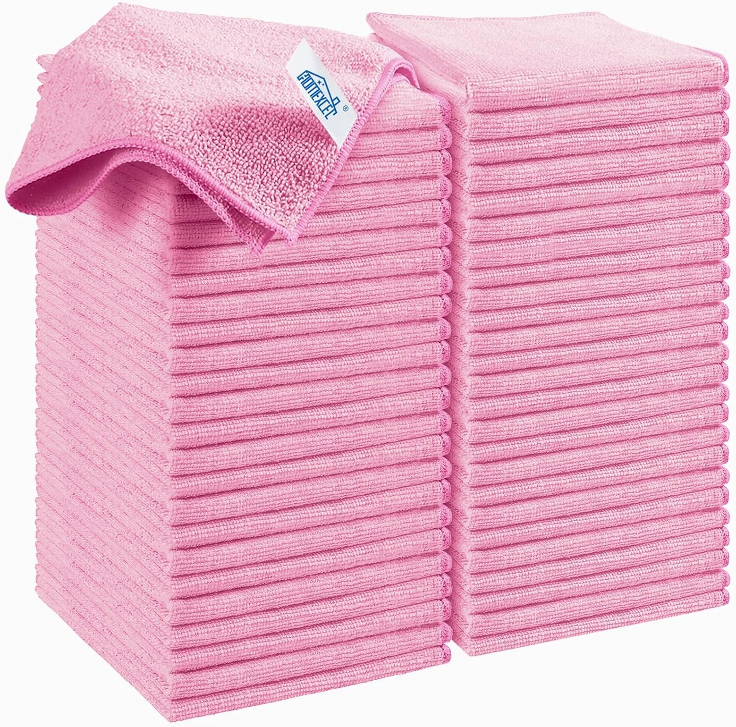 HOMEXCEL Pink Microfiber Cleaning Cloth, 50 Pack Cleaning Towels for Kitchen, Lint Free, Scratch-Free, Highly Absorbent, and Reusable Cleaning Rags for House, Window and Glass, Cars, 11.5 X11.5 inch