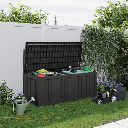 Vixzen 150 Gallon Resin Deck Box, Lockable Outdoor Storage Box for Patio Cushions Storage Furniture,Garden Tools, Pool Supplies, Weatherproof and UV Resistant- Black