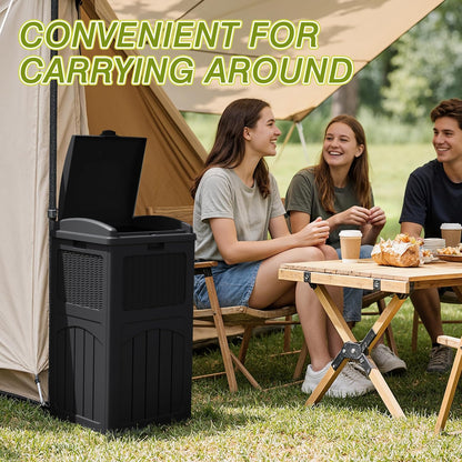 Greesum 33 Gallon Outdoor Trash Can with Lid, Waterproof Resin Garbage Bin for Hideaway, Deck, Patio, 3 Pack, Black