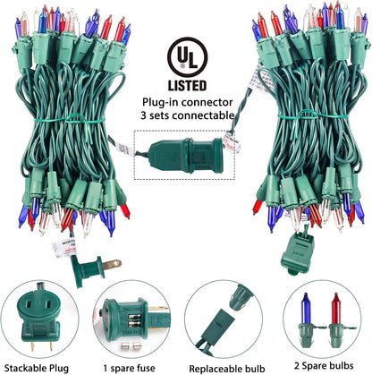 4th of July Decoration Patriotic Mini String Lights - 200 Count 50 Feet Red White Blue Christmas Lights Green Wire Waterproof for Indoor Outdoor Xmas Holiday Party Patio Independence Day Decoration