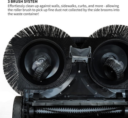 30" Battery Powered Push Sweeper with Triple Power Brooms Electric Drive and Dust Suppression (30" Sweeper)