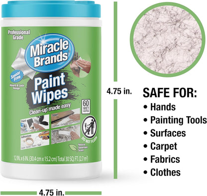 MiracleWipes for Paint Prep & Cleanup, Remove Tough Grime Build-Up, Wet Paint, Caulking, Epoxy, Colorant, and more from Hands, Surfaces, & Tools - 60 Count