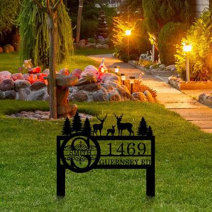 Personalized Deer Custom Garden Address Sign with Metal Stake, Housewarming Gift, Outside Camping Decor