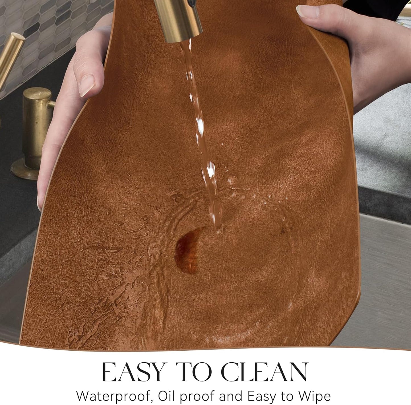 MOSAYT Vinyl Placemats Set of 12-12 X 17 Inch - Faux Leather 100% Waterproof Oil-Proof Wipeable PU Place Mats, Heat Resistant Reversible Table Mats for Kitchen, Dining, Outdoor (Reddish Brown)