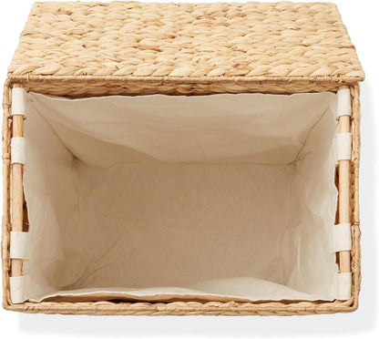 Casafield Large Laundry Hamper with Lid and Removable Liner Bag - Natural, Woven Water Hyacinth Rectangular Laundry Basket Sorter for Clothes and Towels