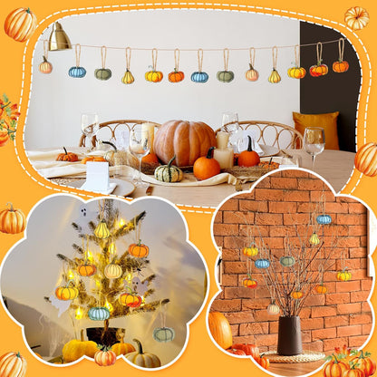 24 Pcs Fall Tree Ornaments Thanksgiving Tree Decoration 3D Felt Maple Leaf Pumpkin Hanging Ornaments for Farmhouse Harvest Autumn Fall Decorations(Pumpkin)