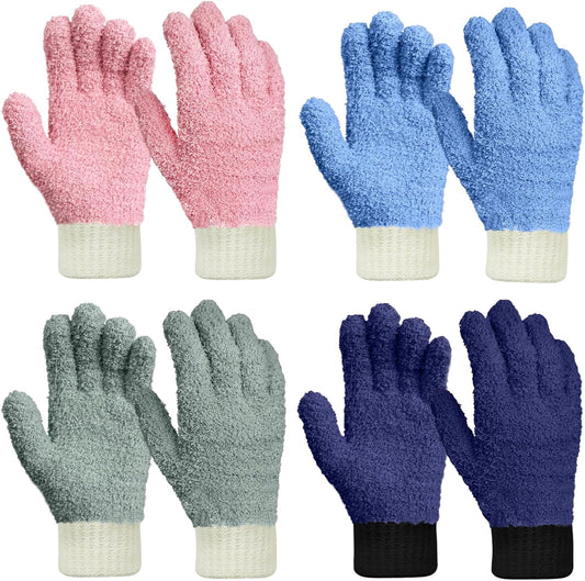 MIG4U 4 Pairs Microfiber Gloves - Dusting Gloves for House Cleaning - Washable Blind Cleaner Duster Tool (Blue/Pink/Gray/Navy,S/M)