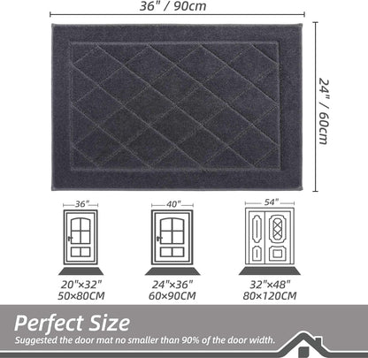 BEQHAUSE Dirt Trapper Door Mat 24" x 36", Doormat Non-Slip Entryway Rugs Washable, Dog Door Mat Stain Resistant and Absorbent Welcome Floor Mat for Front Back Door, Muddy Wet Shoes & Paws, Dark Grey