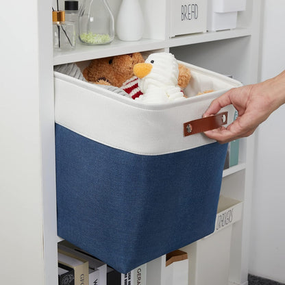 DULLEMELO Storage Baskets for Shelves Closet Storage,Large Home Organization Bins for Gifts Empty,Foldable Fabric Storage Cubes Baskets for Nursery Toy Towels Clothes Storage(White&Blue)