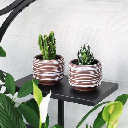 Mini Succulent Planter Set – 3.7 Inch Ceramic Pots with Drainage for Indoor Plants, Small Decorative Flower Pots for Cactus and House Plants, Set of 4