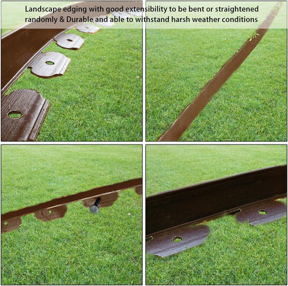 49FT Landscape Edging, 4 in Tall Garden Edging Borders with 75 Spikes,Flexible Lawn Edging Plastic Borders for Garden, Flower Beds, Pavement-Brown