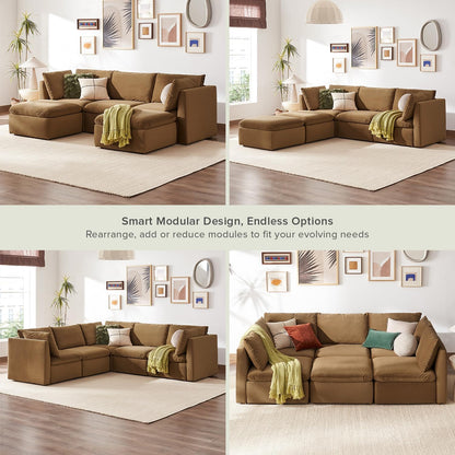 mopio Oversized Modular Sectional Sofa with Fully Removable Covers and Storage, Convertible U, L-Shaped and Sleeper Sectional, Modern Couches with Ottoman Chaise (Hazelnut Velvet, 5 Seats, U)