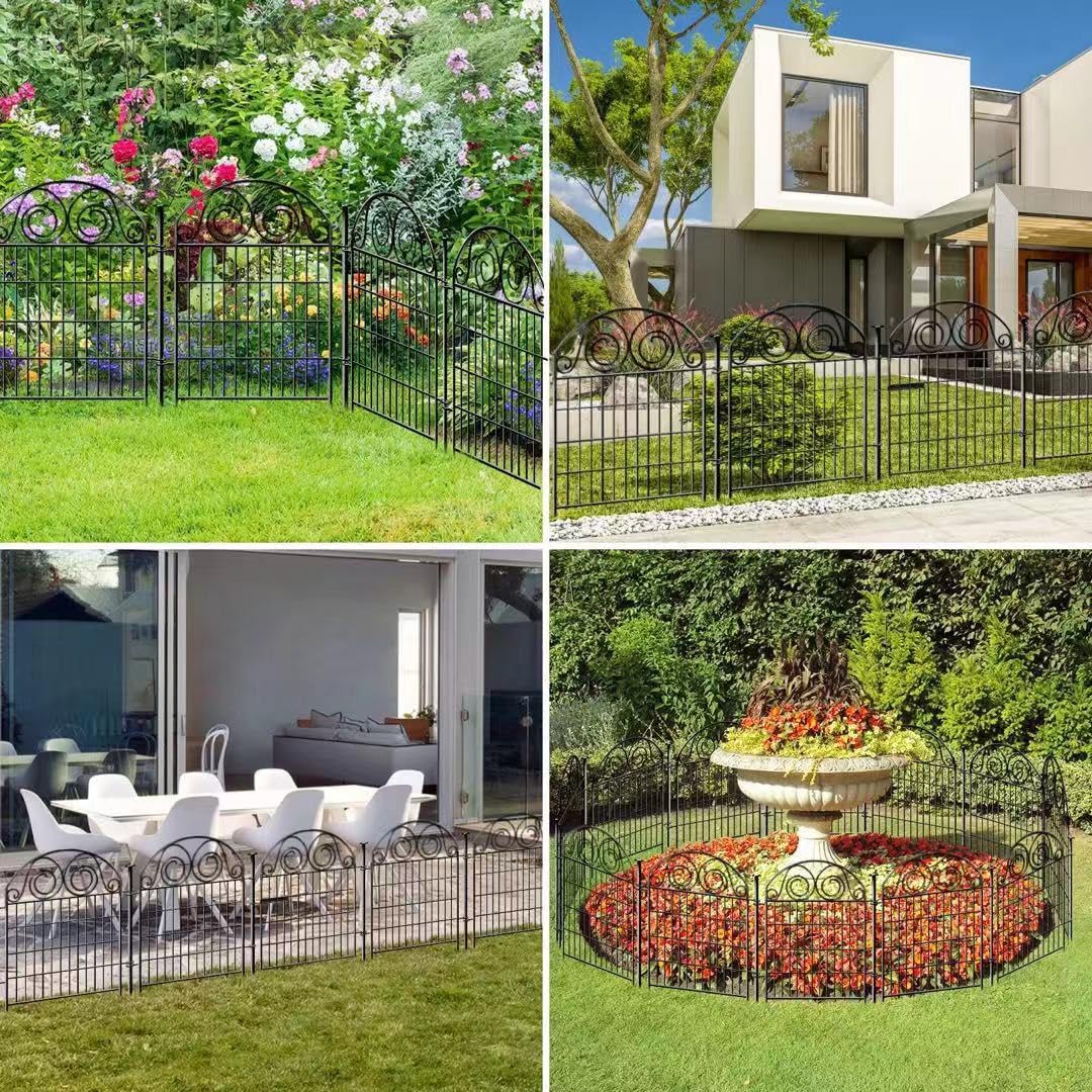 Tall Garden Fence Animal Barrier with Gate, 36 in(H) 8 Panels Garden Fences and Borders for Dogs, Dog Fence Outdoor for Yard, Total Length 17.5 Ft Metal Temporary Fencing│Patented