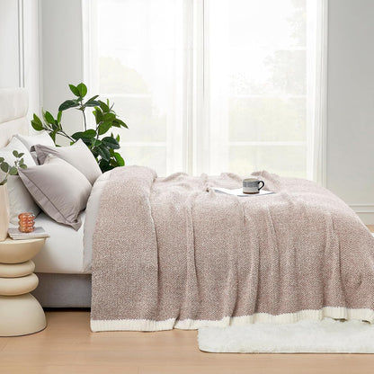 Snuggle Sac Queen Size Bedding Blanket Taupe,Super Soft Warm Microfiber Blankets Cozy Knit Fuzzy Plush Bed Blankets,Heather Taupe, 90x90 inches