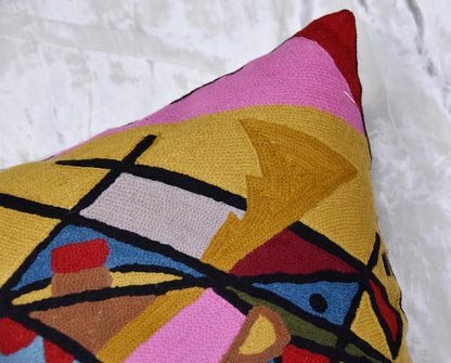 Kandinsky Modern Couch Pillow Cover - Yellow Gold | Abstract, Contemporary, Outdoor, Mid Century Chair Cushions | Handmade Wool Size 18x18