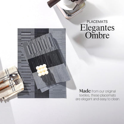 LEXMORE Placemats Set of 12 Vinyl/Plastic Woven Place Mats for Kitchen Table Indoor/Outdoor Washable Placemat Wipeable Dining Table Mats(E-Silver Gray Black)