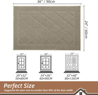 BEQHAUSE Dirt Trapper Door Mat 24" x 36", Doormat Non-Slip Entryway Rugs Washable, Dog Door Mat Stain Resistant and Absorbent Welcome Floor Mat for Front Back Door, Muddy Wet Shoes & Paws, Beige