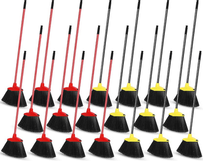 WILLBOND 20 Pcs Heavy Duty Broom Outdoor Indoor Commercial Angle Brooms Bulk for Courtyard Garage Lobby Mall Market Floor Home Kitchen Room Office Pet Hair Rubbish 54 Inch(Red, Yellow)
