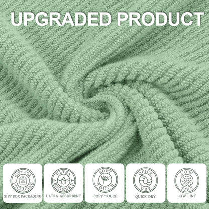 VOOVA & MOVAS Green Towels for Bathroom - 100% Cotton | Quick Dry | Lightweight | Thick | Soft, 6 Piece Towel Set, 2 Large Bath 30"x56", 2 Hand 18"x28", 2 Wash Cloths 13"x13", Towel Gift Set, Sage