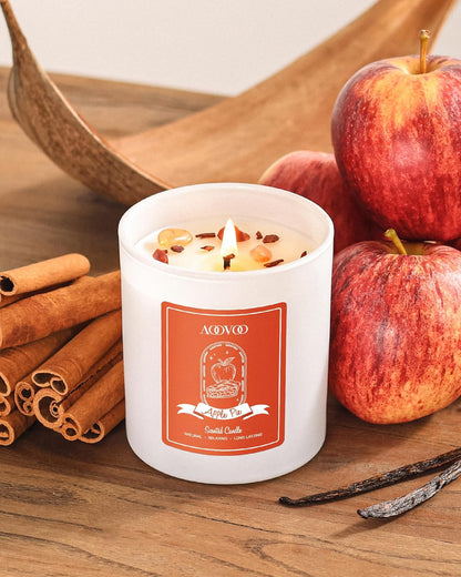 AOOVOO Apple Pie Scented Candles for Women - Aromatherapy Candle with Crystals Inside, 10oz Soy Candles for Home Scented, Birthday Gifts Candle for Women Mom