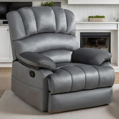 Luxlen Manual Recliner Chair, Reclining Chair with Overstuffed Armrest and Backrest, Living Room Single Sofa Recliners,Light Grey