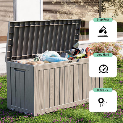 Vixzen 85 Gallon Resin Deck Box, Lockable Outdoor Storage Box for Patio Cushions Storage Furniture,Garden Tools, Pool Supplies, Weatherproof and UV Resistant-Grey