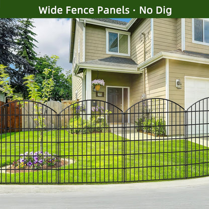 Decorative Metal Garden Fence Outdoor CTW3643, 43.2in H x 14.75 ft L, No Dig Temporary Dog Fence Border Fencing for Yard Patio Landscape Flower Bed,5 Panels + 6 Stakes, Black