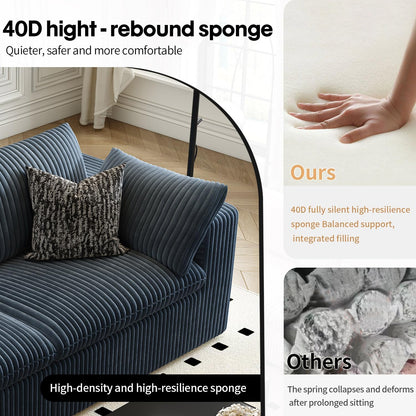 118" Cloud Couch Oversized Modular Sectional Sofa for Living Room,Modern Sofa with Deep Seat，6 Seater Boneless Couch,Comfy Upholstered Corduroy Couches for Apartment, Studio, Office,Bedroom，Blue