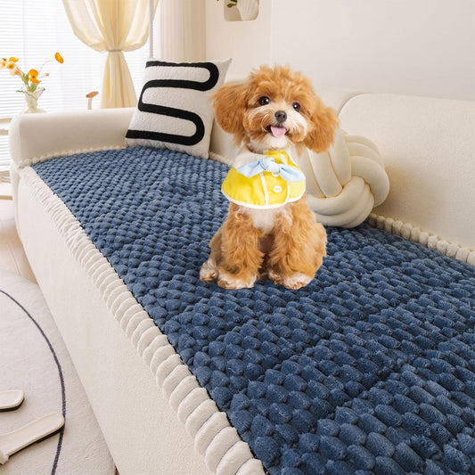 OTOB All Seasons Sofa Covers for 3 Cushion Couch Washable, Fuzzy Non Slip Kids & Pet Friendly Couch Cover Furniture Protector, Soft Plush Sofa Slipcovers Dog Bed Mats (Navy Blue, 31.5" x 70.9'')