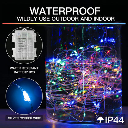 suddus 33ft 100 LED Outdoor String Lights, Multi Color Fairy Lights Battery Operated with Remote, Led Twinkle Lights for Bedroom, Backyard, Wedding, Tree, Mason Jar, Wall, Centerpiece, Christmas