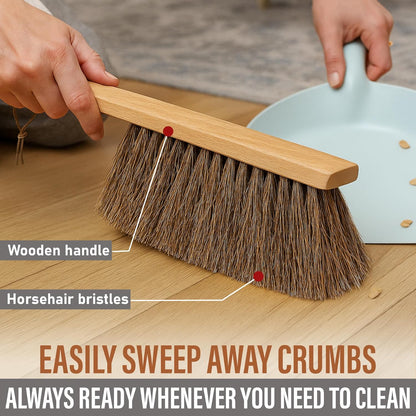 Takavu Multi-Purpose Counter Brush with Solid Wood Handle, Natural Horsehair Bristles for Gentle Dusting of Furniture, Drafting, Patio, Fireplace Cleaning, Shop Brush, Woodworking Tool & Accessories