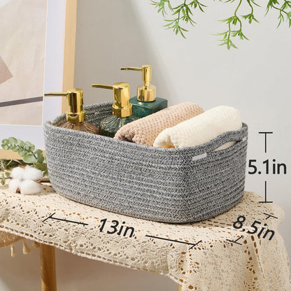 Small Storage Baskets for Organizing | Closet Organizer Bins | Shelf Toy Basket | Woven Rope Baskets | Cube Decorative Box | Shallow Basket | 13x8.5x5.1” | 4 Packs Mixed Grey